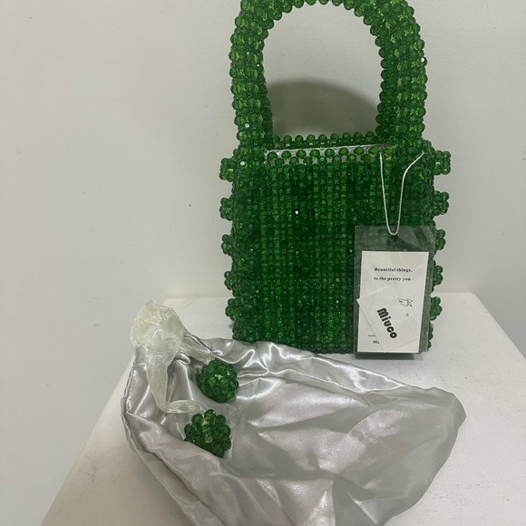 Handcrafted Emerald Pearl Beaded Mini Bag - Picture 5 of 8